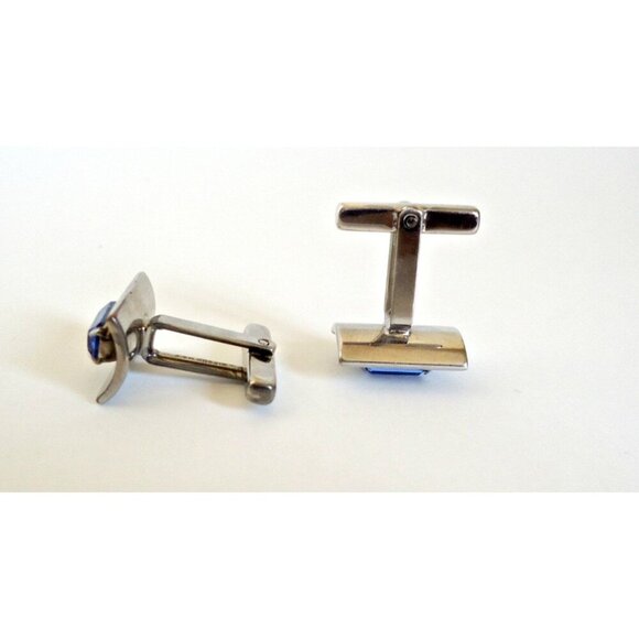 Vintage Cufflinks Retro Hickok Blue Rhinestone Cuff Links Mid Century 1950's - Picture 2 of 3